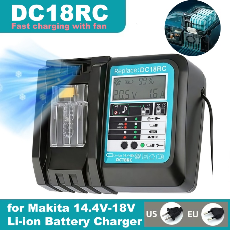 Makita Drill Hp1640 - شاحن سريع DC18RC مع مروحة لبطاريات